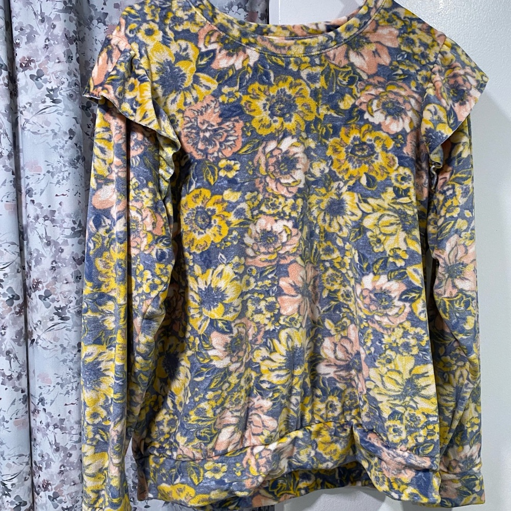 LC Lauren Conrad Yellow and Blue Floral Sweater